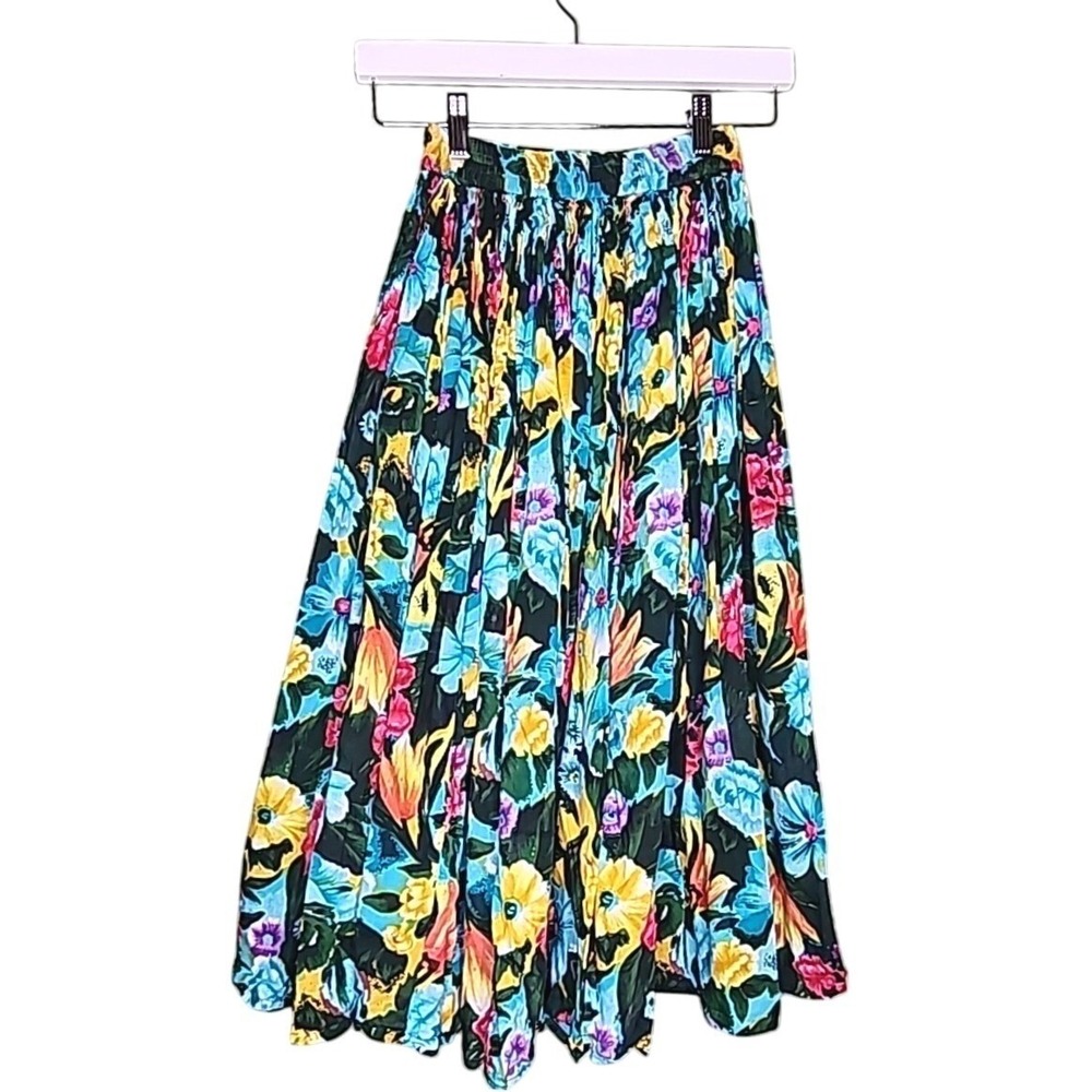 Vintage Midi Skirt Tropical Multi Pull On Floral Summer Spring Worthington M
